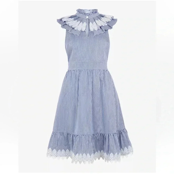Ted Baker London Dresses & Skirts - 809 Ted Baker stripped blue white lace detail midi dress size 4